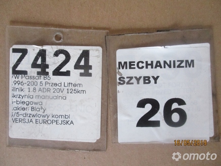 MECHANIZM SZYB PRAWY PRZÓD VW PASSAT B5 3B4837756A