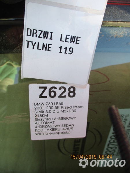 DRZWI LEWE TYLNE BMW 730I E65 475/9