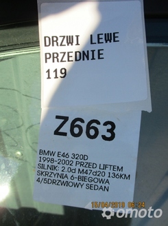DRZWI LEWE PRZEDNIE BMW 320D E46 SREBRNE