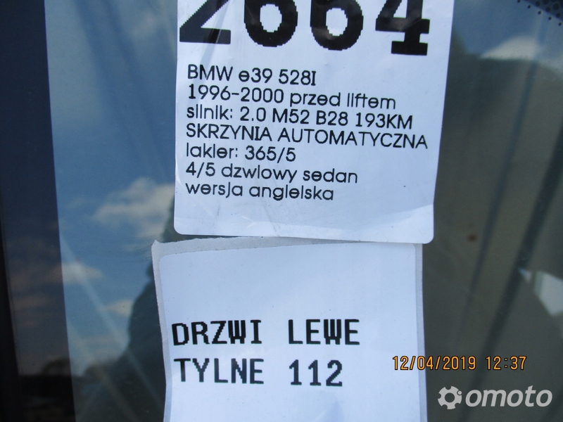 DRZWI LEWE TYLNE BMW E39 528I 365/5