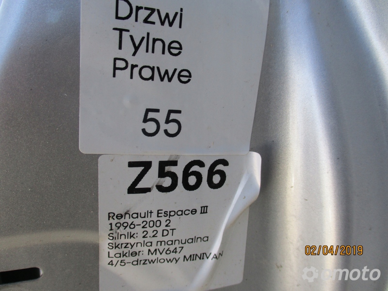 DRZWI PRAWE TYLNA RENAULT ESPACE III MV647