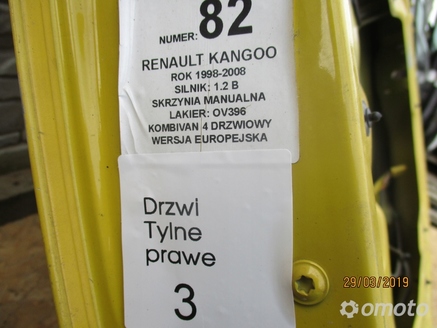 DRZWI PRAWE TYLNE RENAULT KANGOO 1.2B OV396