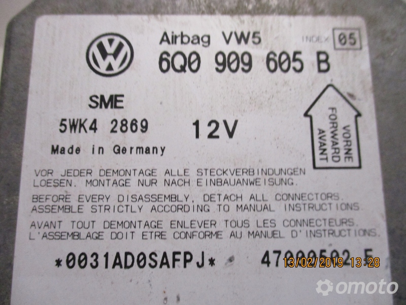MODUŁ AIRBAG VW PASSAT B5 6Q0909605B