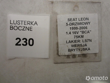 LUSTERKO KOMPLETNE PRAWE SEAT LEON 99-06