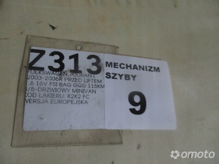 MECHANIZM SZYB PRAWY PRZÓD VW TOURAN I 1T1837730K