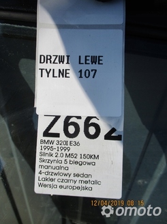 DRZWI LEWE TYLNE BMW 320I E36 CZARNE