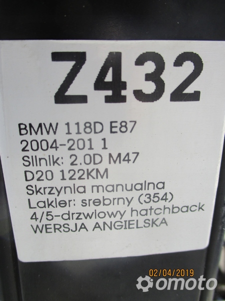 DRZWI PRAWE TYLNE BMW 118D E87 SREBRNE 354